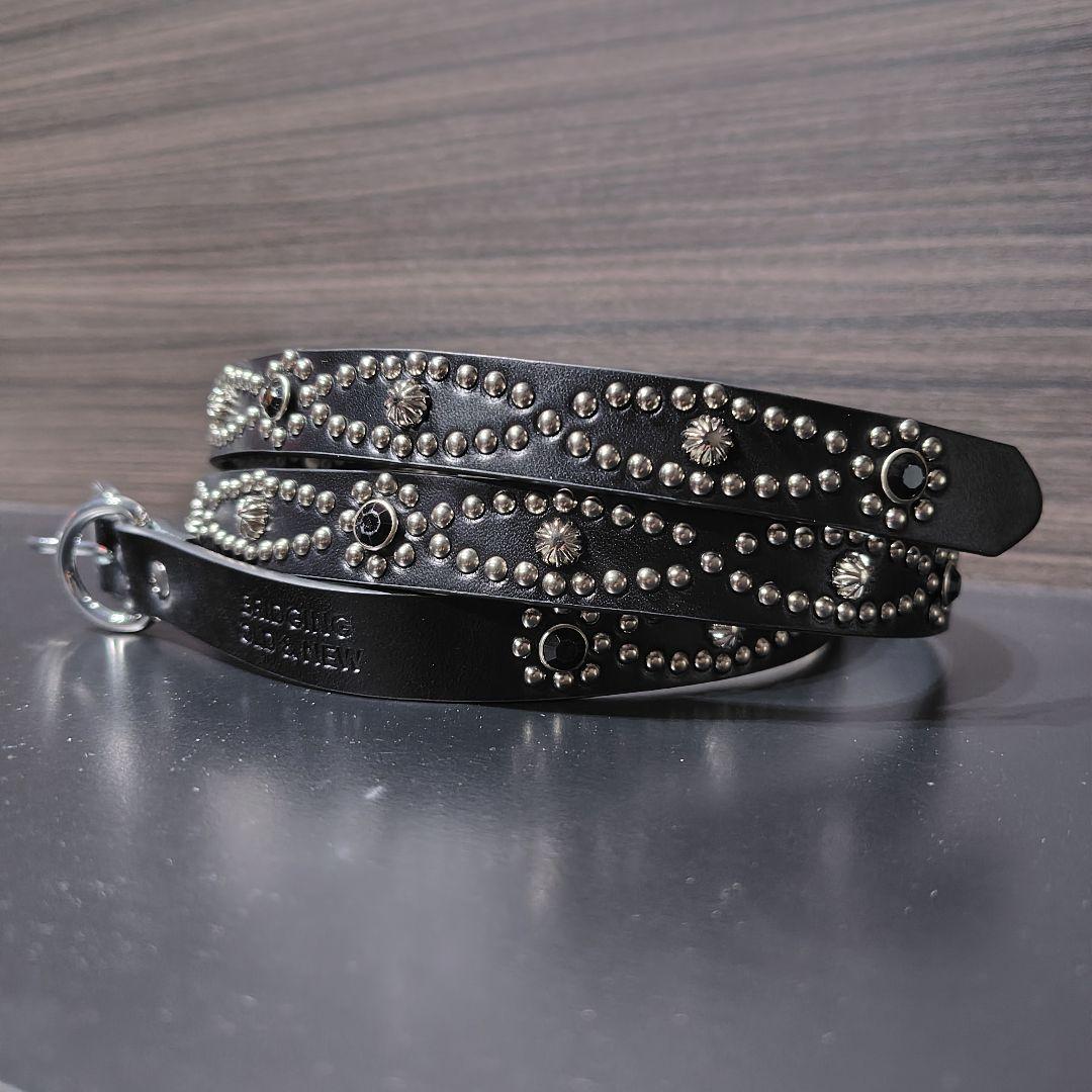 アイ黒■本革レザーフルスタッズナローベルト☆アメカジ古着ヴィンテージhtc