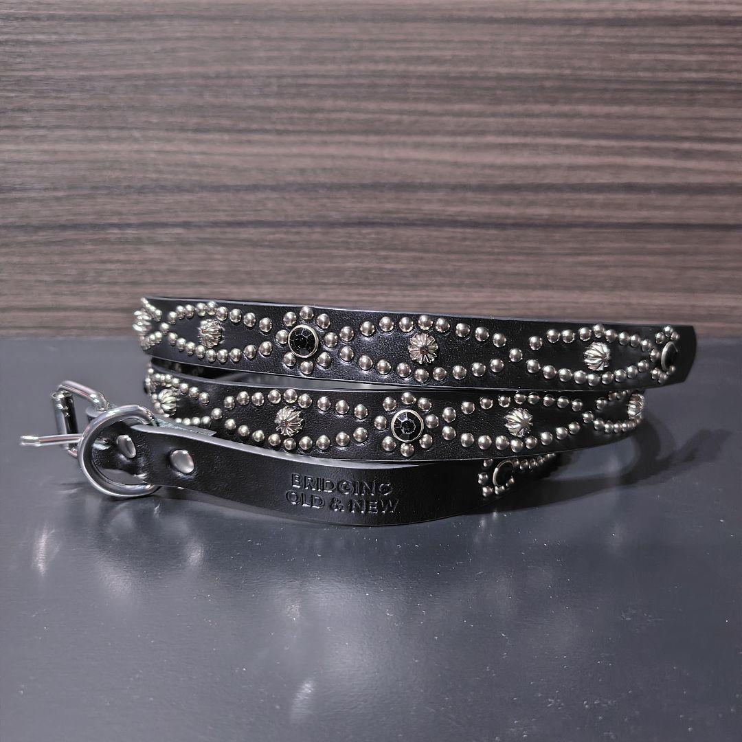 アイ黒■本革レザーフルスタッズナローベルト☆アメカジ古着ヴィンテージhtc