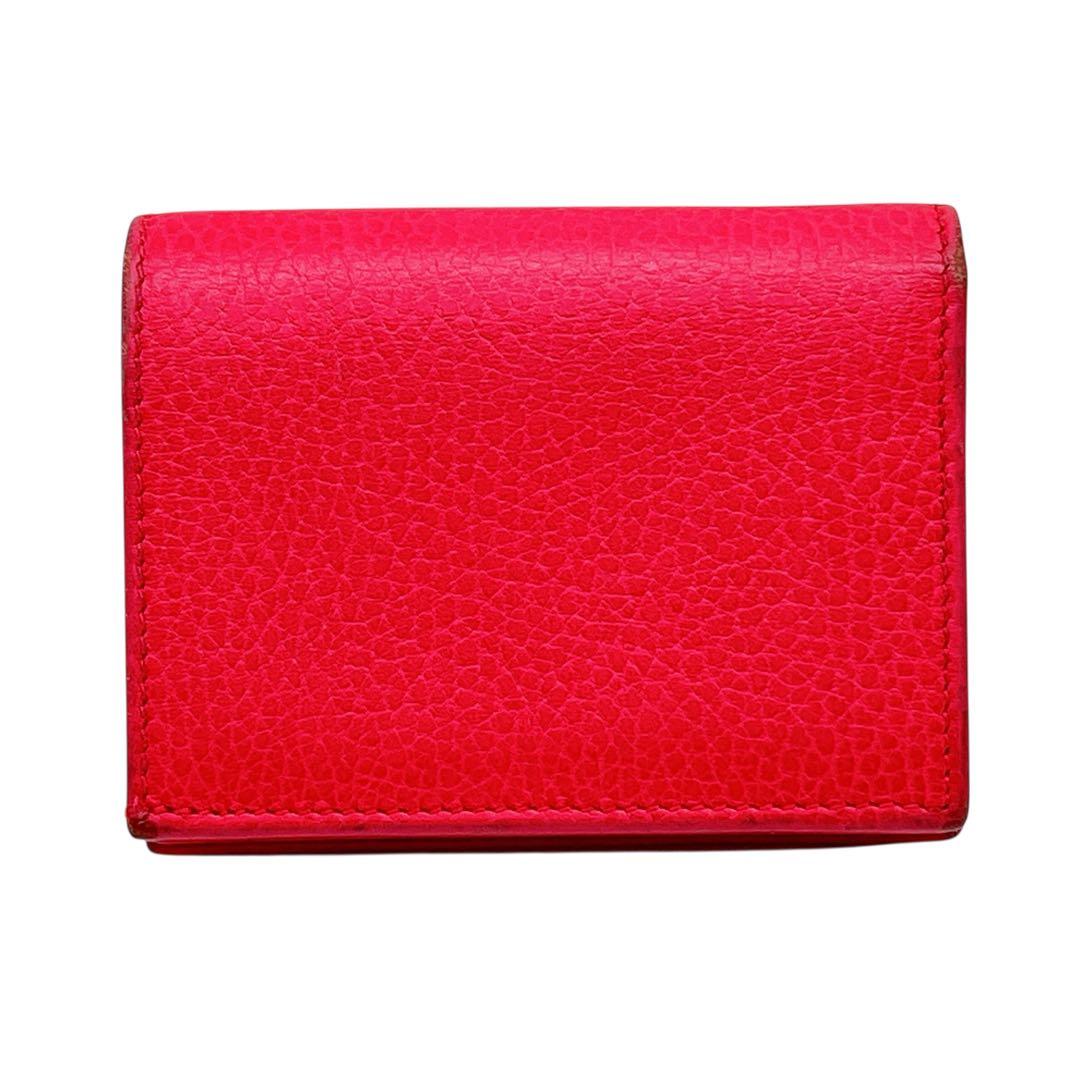 良品 グッチ 456126 GGマーモント 二つ折り財布 ピンク 金 レディース