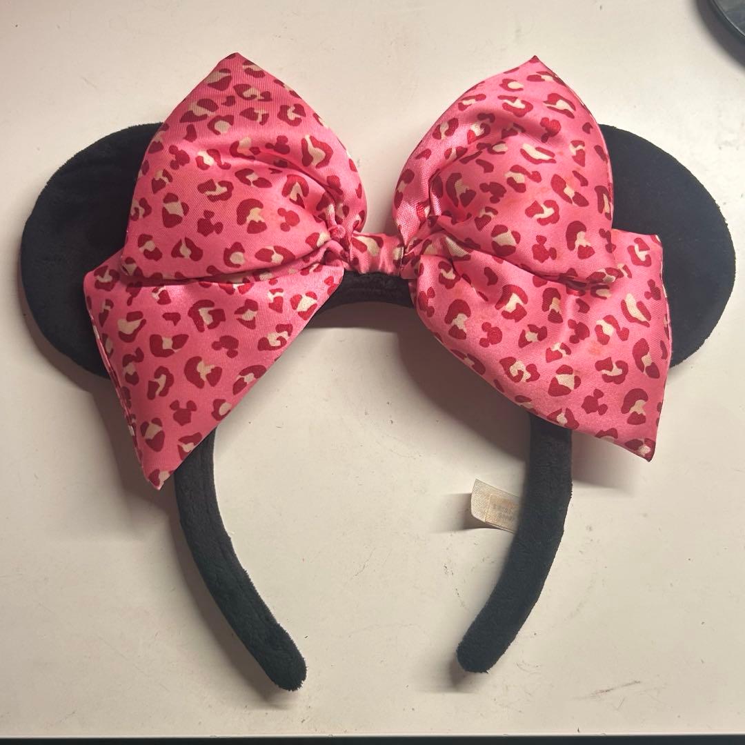 ミニー ヒョウ柄リボンカチューシャ ピンク