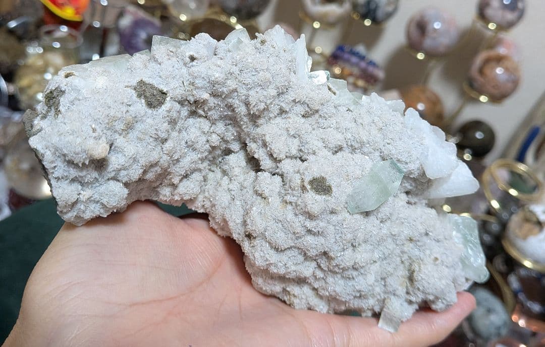 グリーンアポフィライト☆カルサイト共生☆クラスター☆台座付き☆