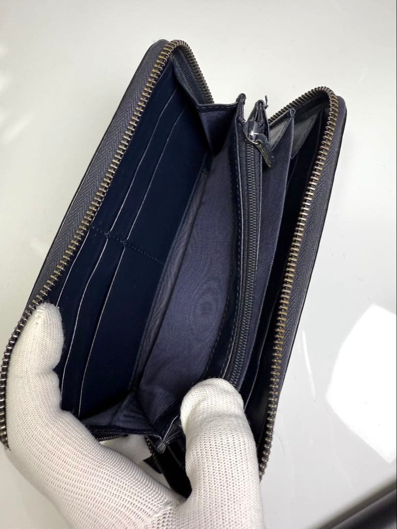 【美品】GUCCI GG シマ ラウンドファスナー　ネイビー人気のデザイン