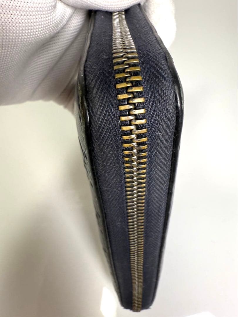 【美品】GUCCI GG シマ ラウンドファスナー　ネイビー人気のデザイン