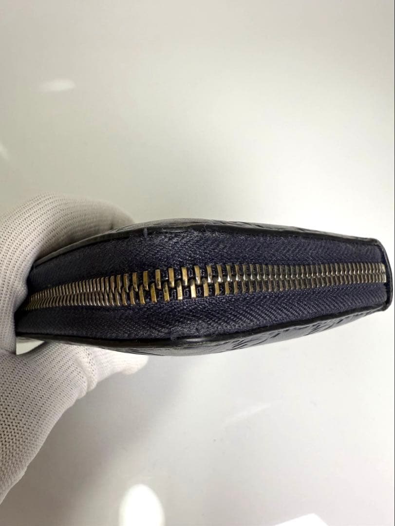 【美品】GUCCI GG シマ ラウンドファスナー　ネイビー人気のデザイン