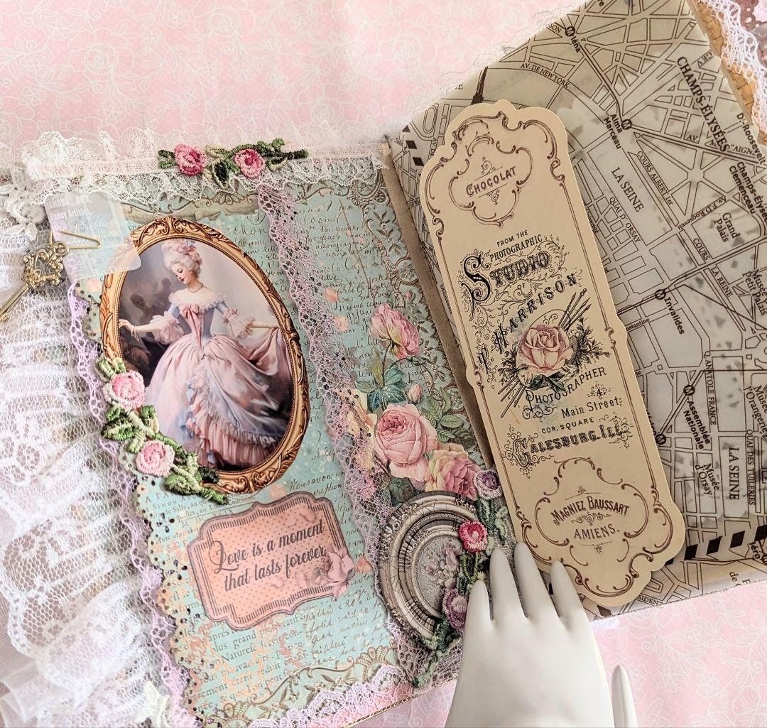 ロココ調レース＆薔薇の貴婦人の大型ジャンクジャーナル2025fp♥マリーの薔薇♥