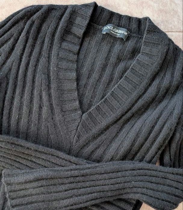 DOLCE & GABBANA カシミヤ リブニット Vネック D&G　ブラック