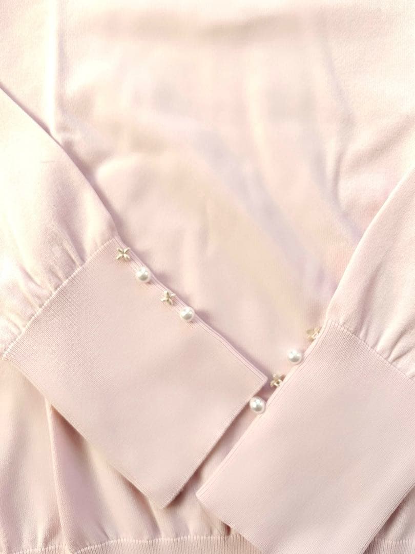 Rene2025 お袖フラワー♡パールボタン 長袖ニット34 ピンク