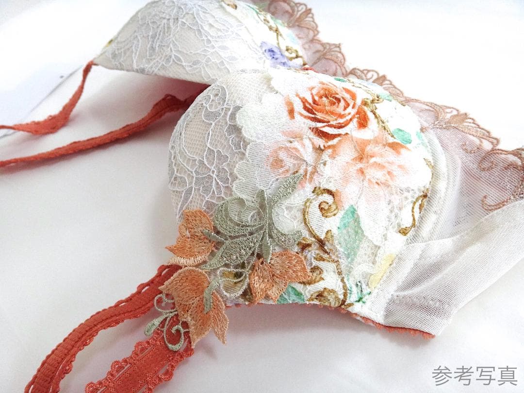 ワコール ルジェ ブラジャーD70 & ソングショーツML 白オレンジ花柄