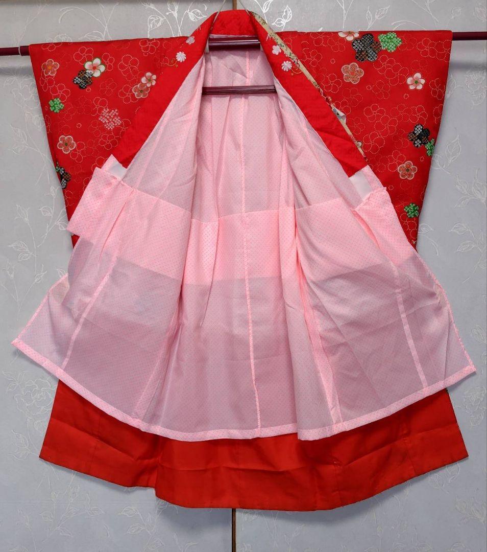 RK330アンティーク子供着物3点セット長襦袢巾着袋付き着丈90裄丈39　3歳用