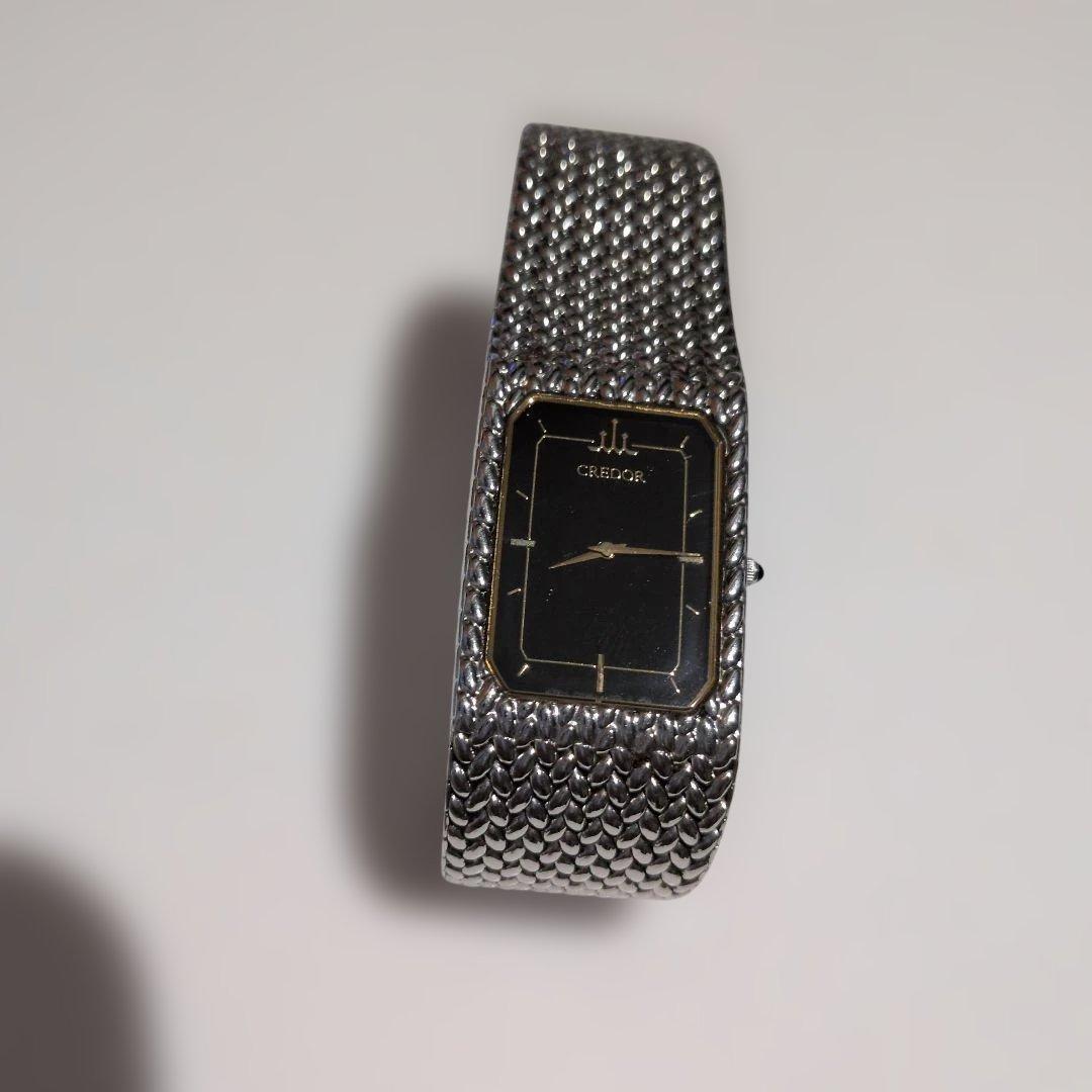 ジャンクCREDOR シルバー メッシュ ブラックダイヤル 腕時計