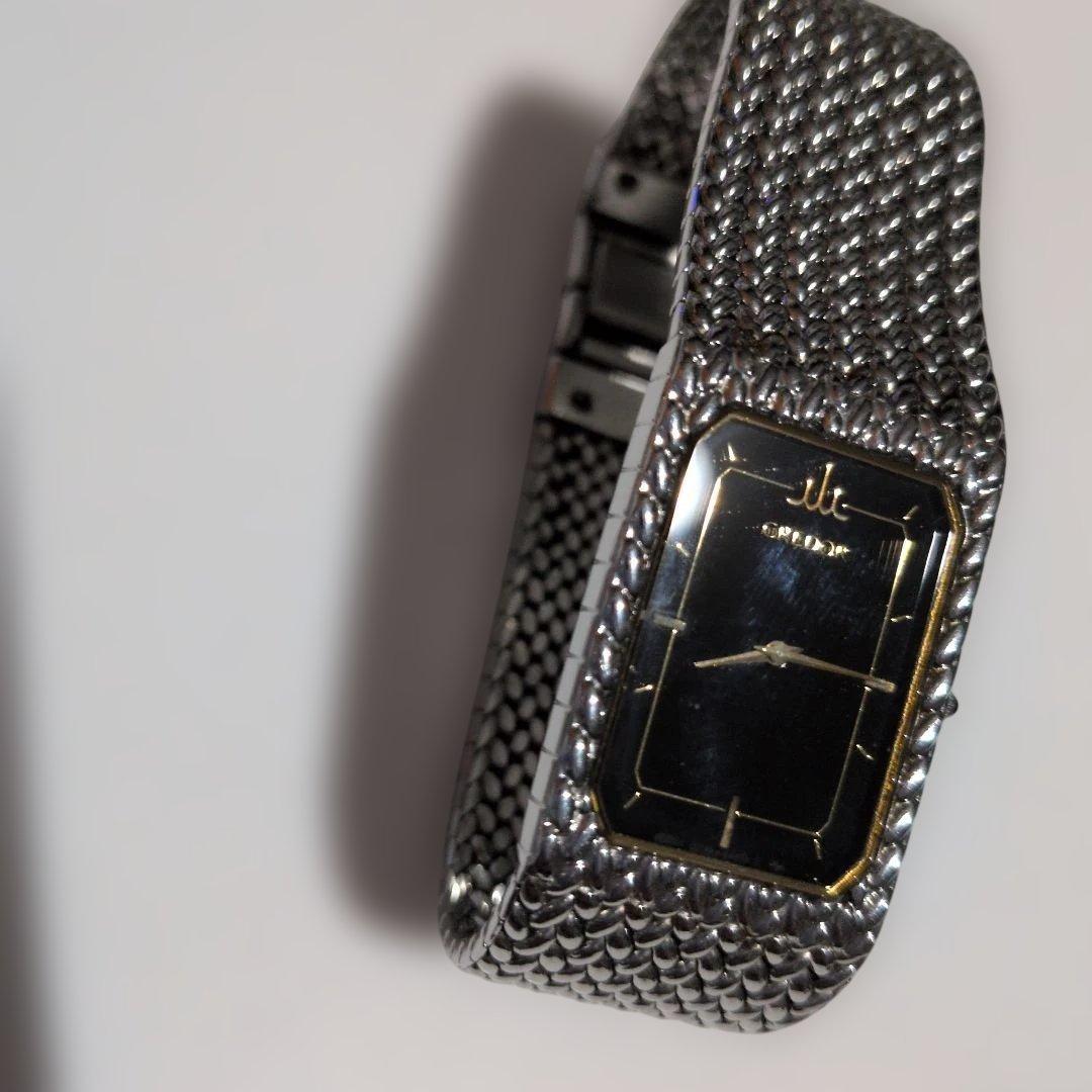 ジャンクCREDOR シルバー メッシュ ブラックダイヤル 腕時計
