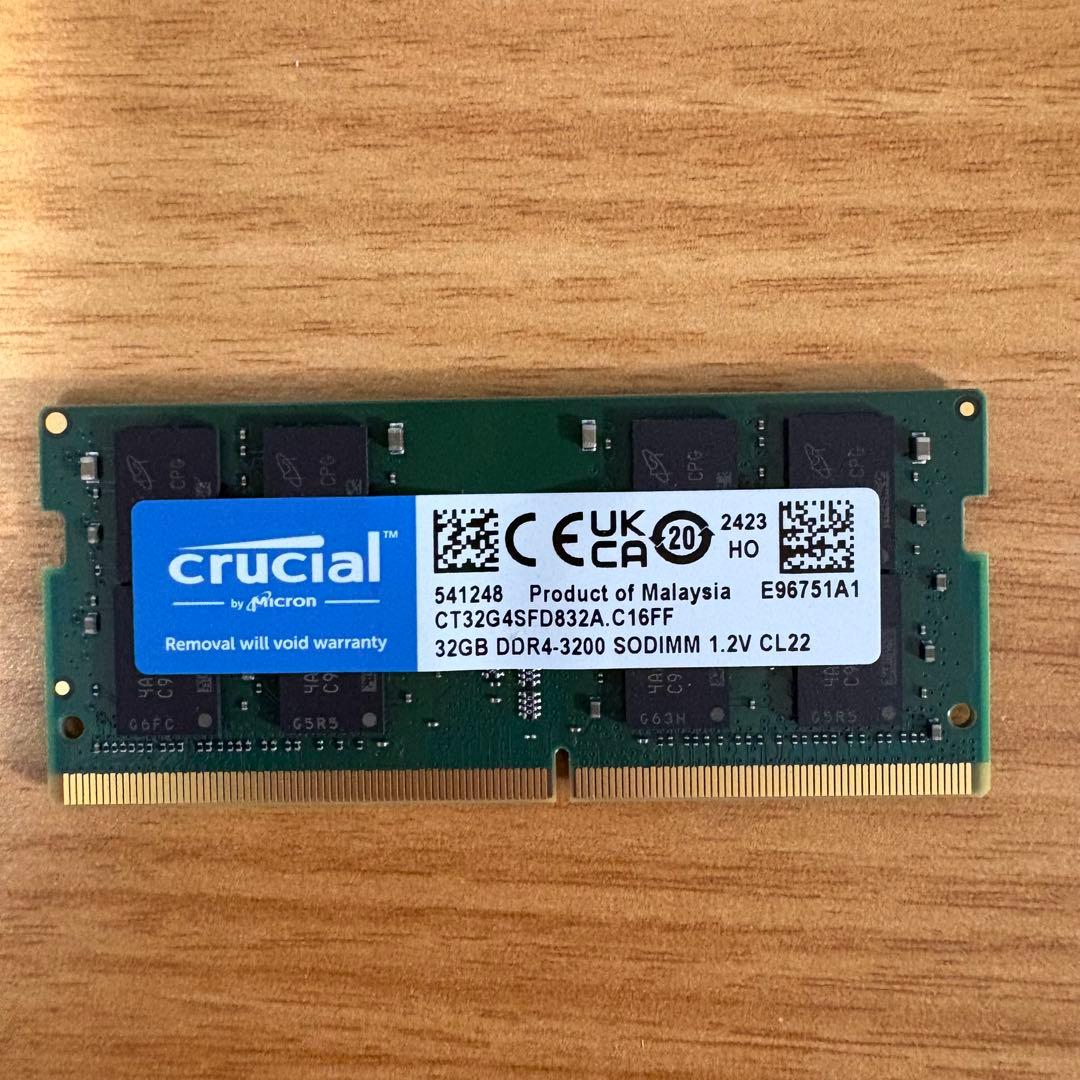 Crucial 32GBノート用メモリ DDR4 1枚 動作確認済