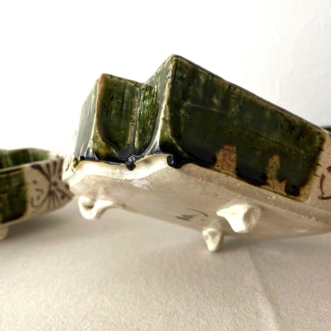 H970○織部焼　中垣連次氏　スクエア浅鉢【4個】未使用