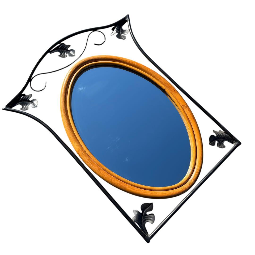 【希少】ラタンドレッサー ラタン収納スツール アイアンミラー3点セット 猫脚