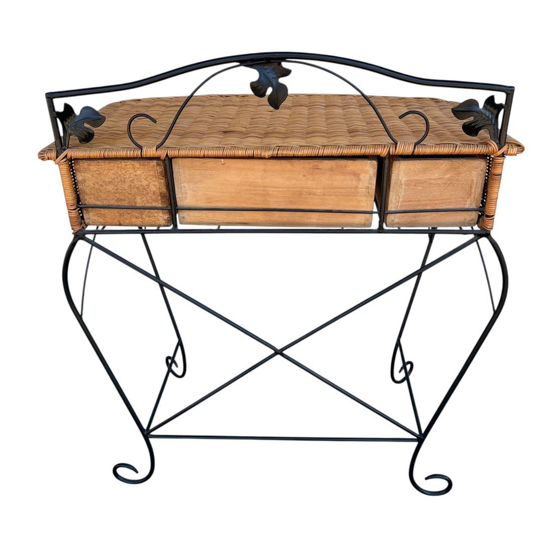 【希少】ラタンドレッサー ラタン収納スツール アイアンミラー3点セット 猫脚