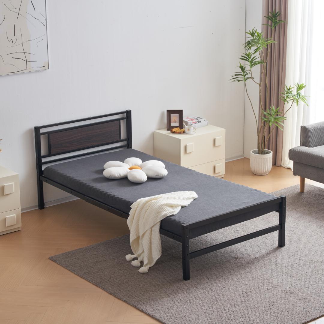 【ブラック】パイプベッド シングル ベッド 宮 三段階高さ調整可 スチール 耐震