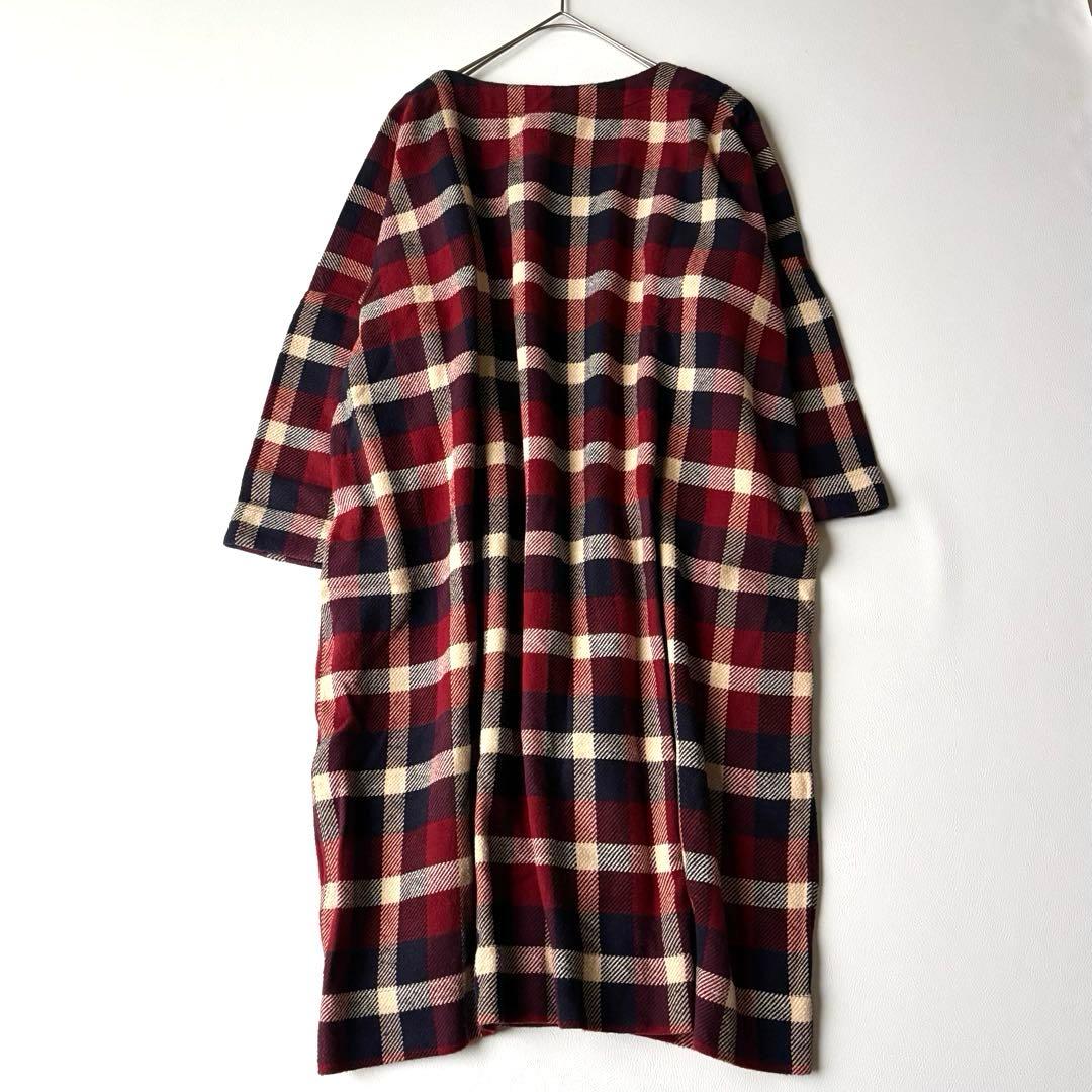 45R コットン100 ツイード　チェック　ワンピース　ワイドシルエット