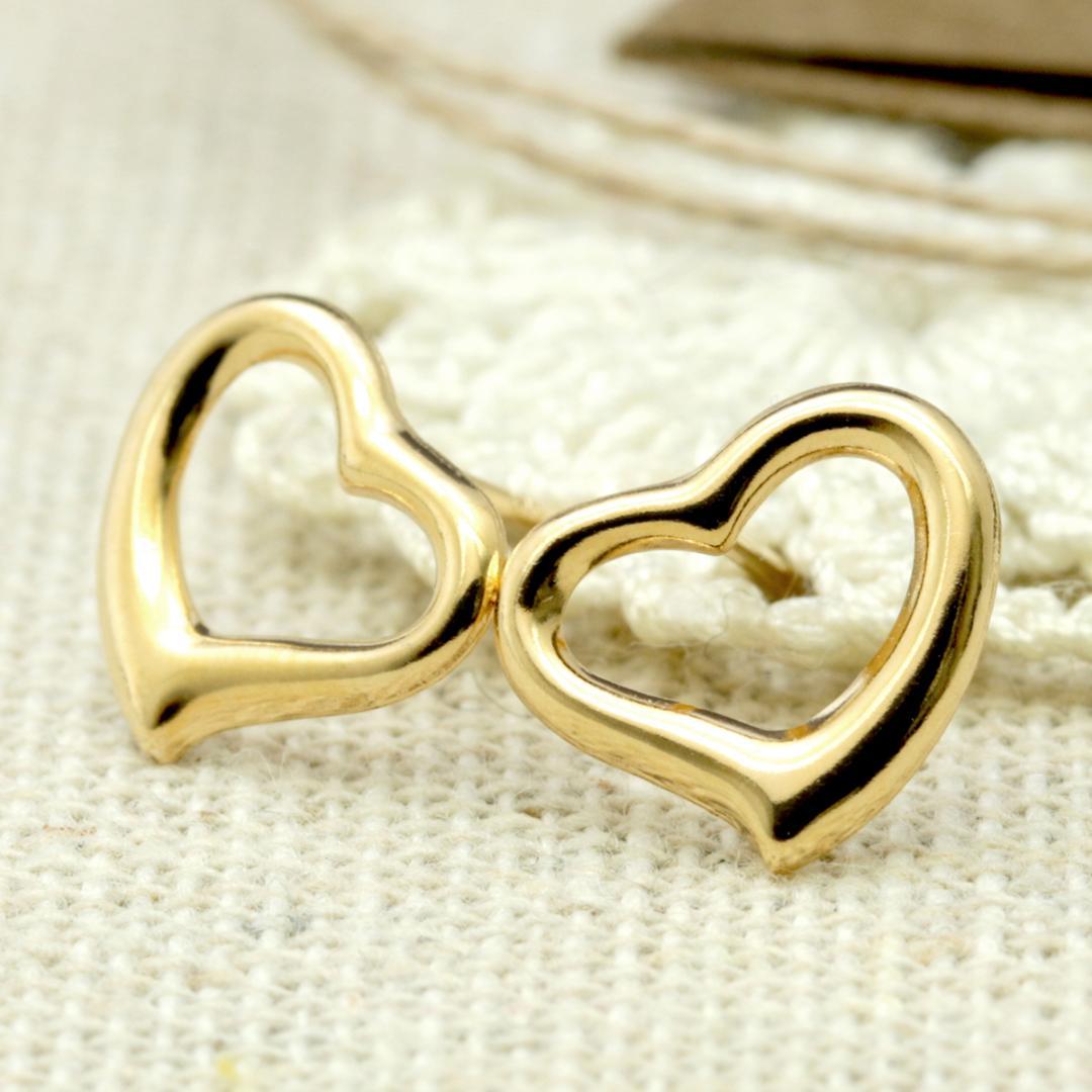 オープンハート 9.5mm(大)ピアス　K18YG　ダブルキャッチ付属