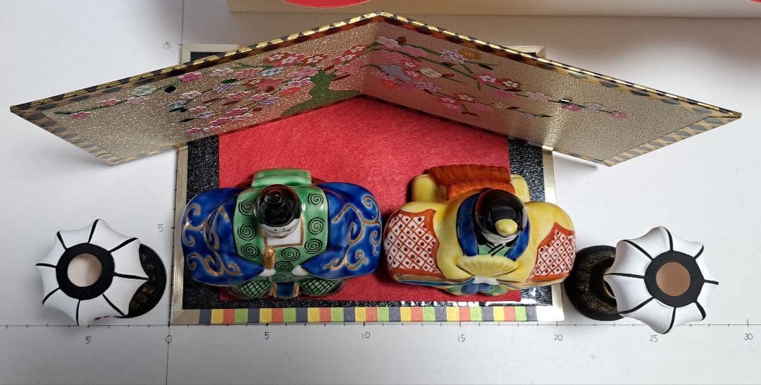 k-⑪九谷焼 ひな人形 3号 親王飾り 菊仙作 唐草 鹿の子