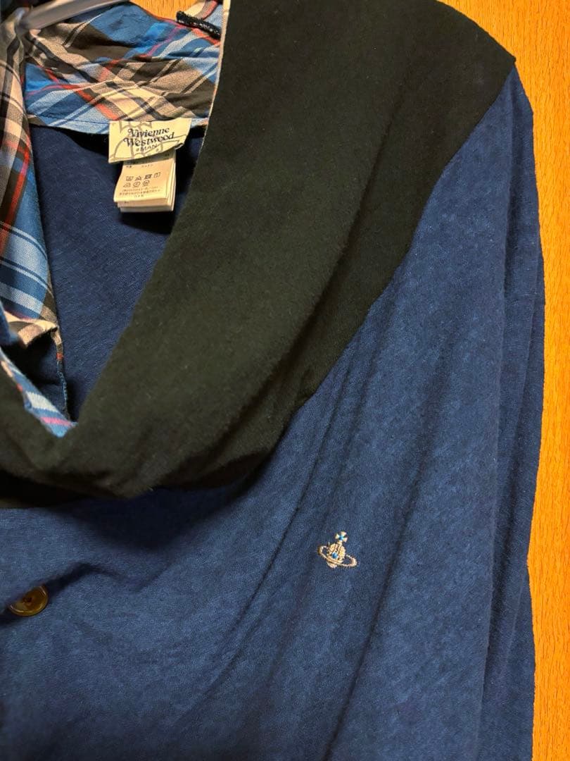 ヴィヴィアンウエストウッド⭐︎襟元チェック柄変形カーディガン　ブルー系