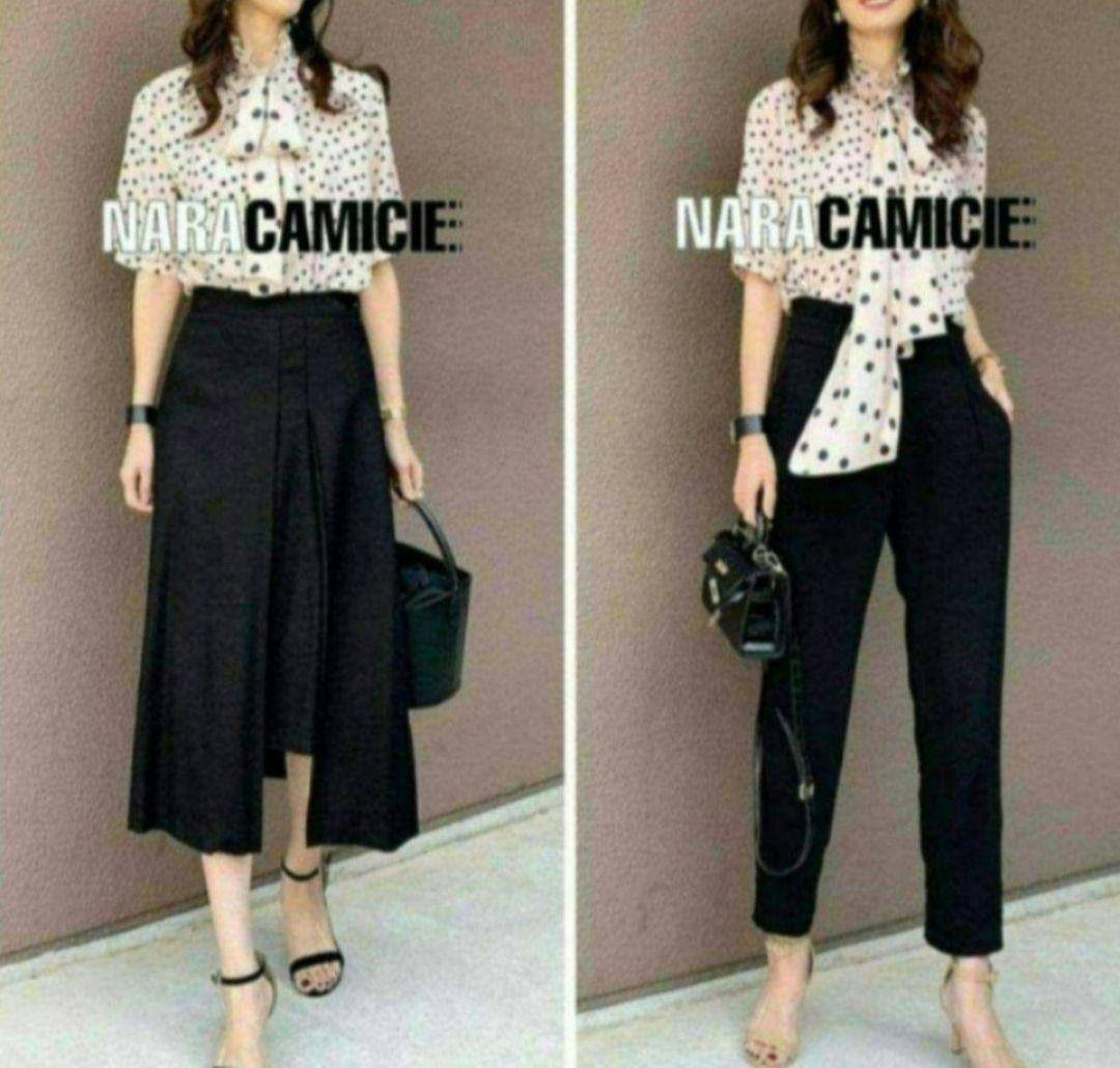 【極美品25300円】ナラカミーチェ♦️女子アナ✨大きめ✨ミックスドットボウタイ