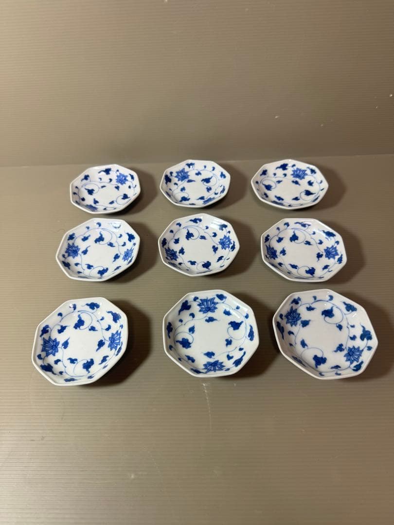 2892 深川製磁　染付唐草蓮花紋　小皿　9客　9cm 時代物