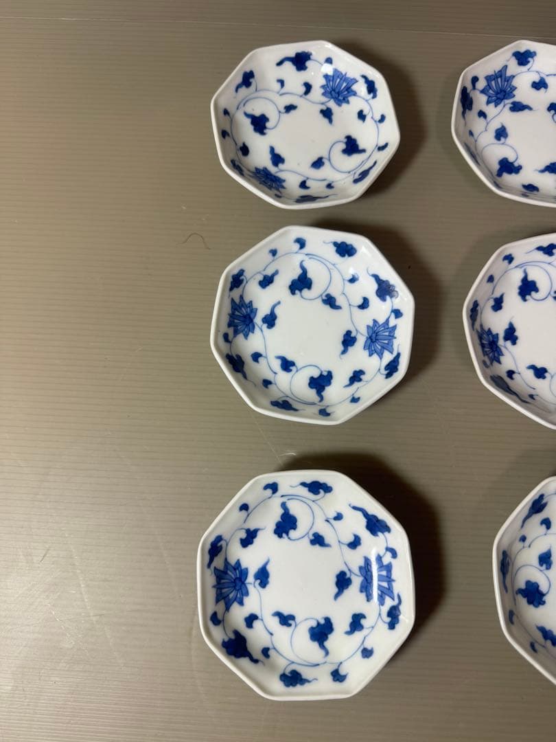 2892 深川製磁　染付唐草蓮花紋　小皿　9客　9cm 時代物