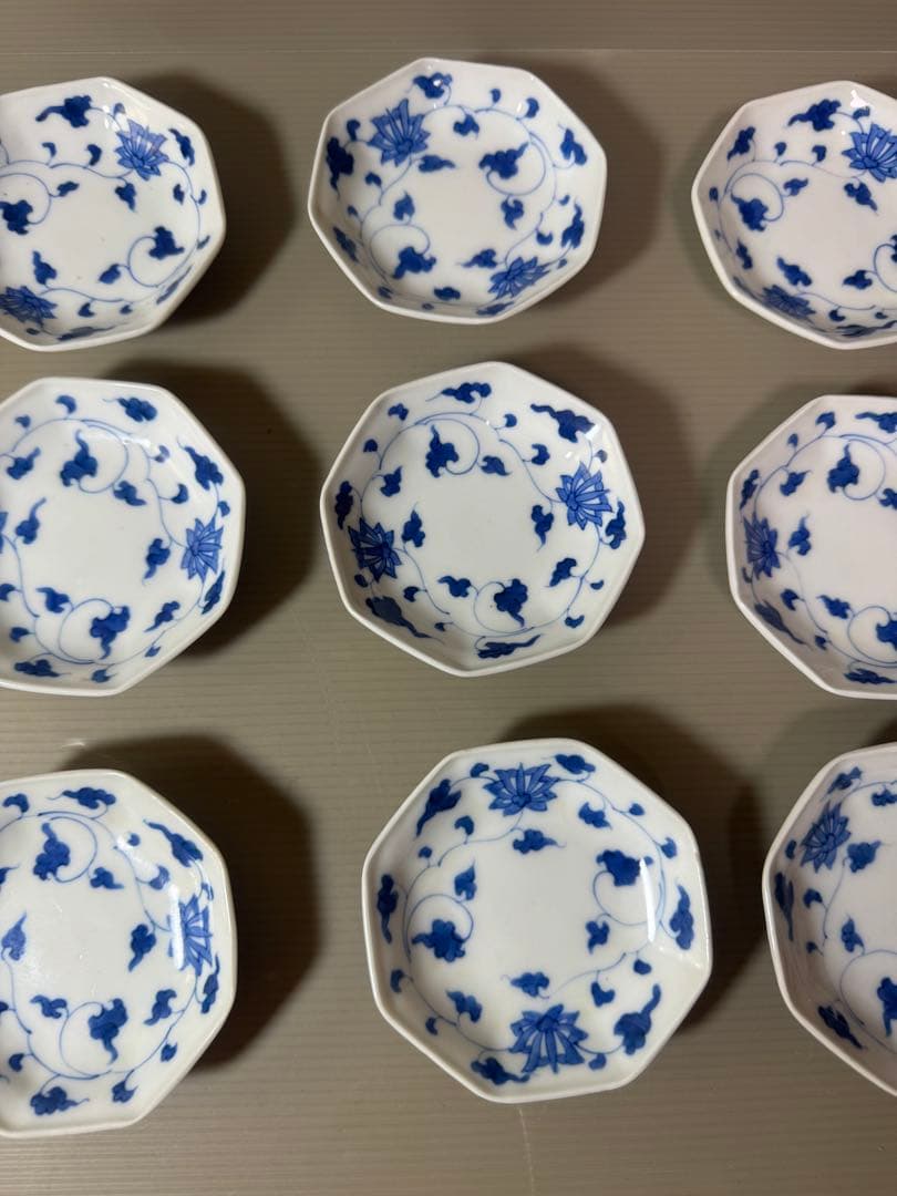 2892 深川製磁　染付唐草蓮花紋　小皿　9客　9cm 時代物