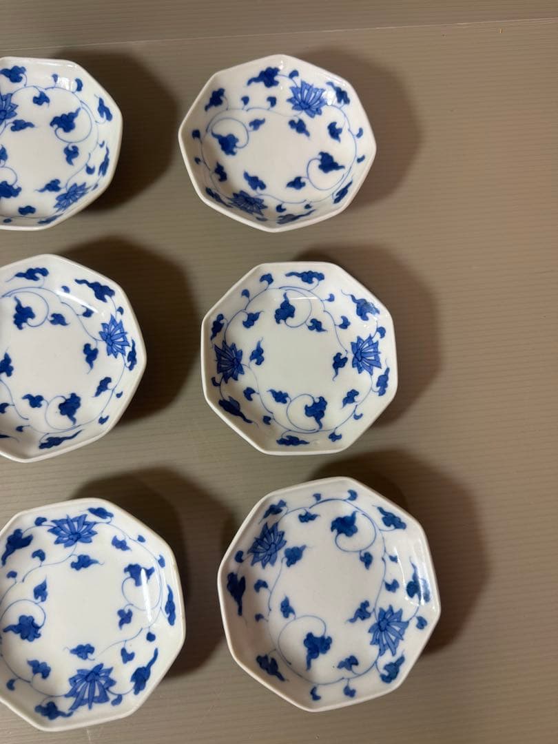 2892 深川製磁　染付唐草蓮花紋　小皿　9客　9cm 時代物