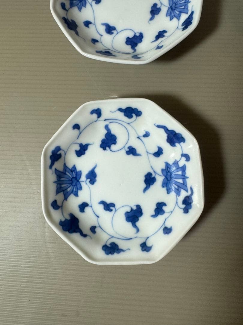 2892 深川製磁　染付唐草蓮花紋　小皿　9客　9cm 時代物