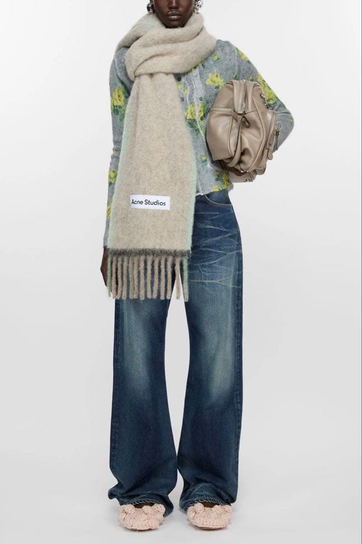 Acne Studios ウールモヘアスカーフ ナロー ベージュ グレー