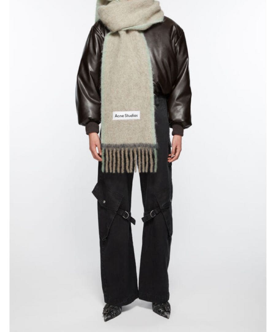 Acne Studios ウールモヘアスカーフ ナロー ベージュ グレー