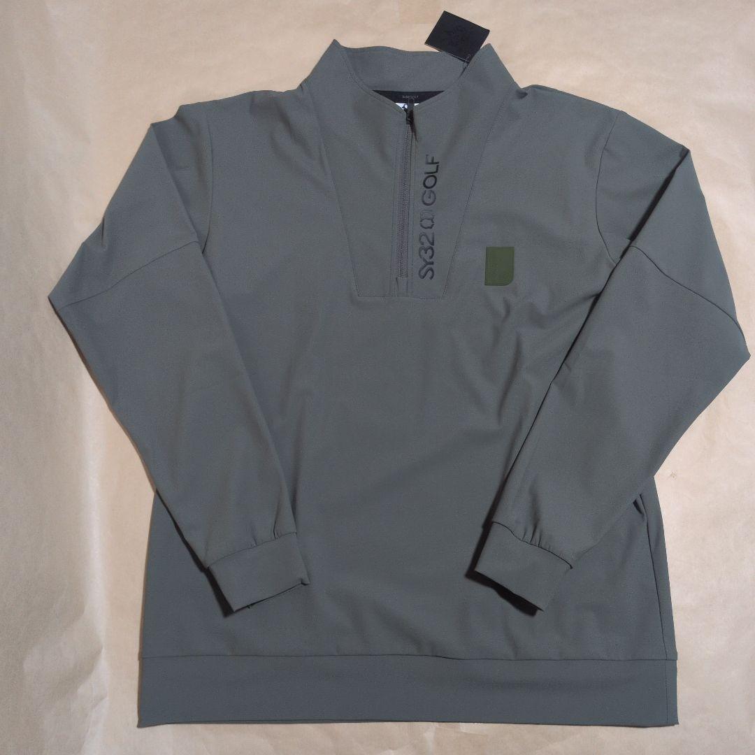 SY32 :メンズ:Lサイズ:ハーフジップ長袖シャツ:オリーブ色