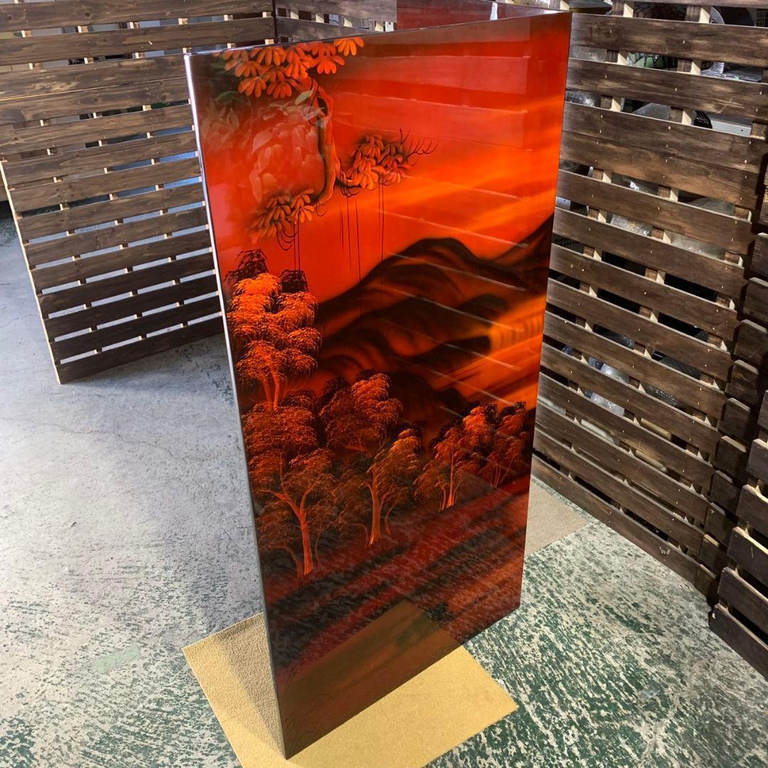 J902R 中国美術 螺鈿細工 貝細工 パーテーション 仕切り 衝立「馬倒成功」