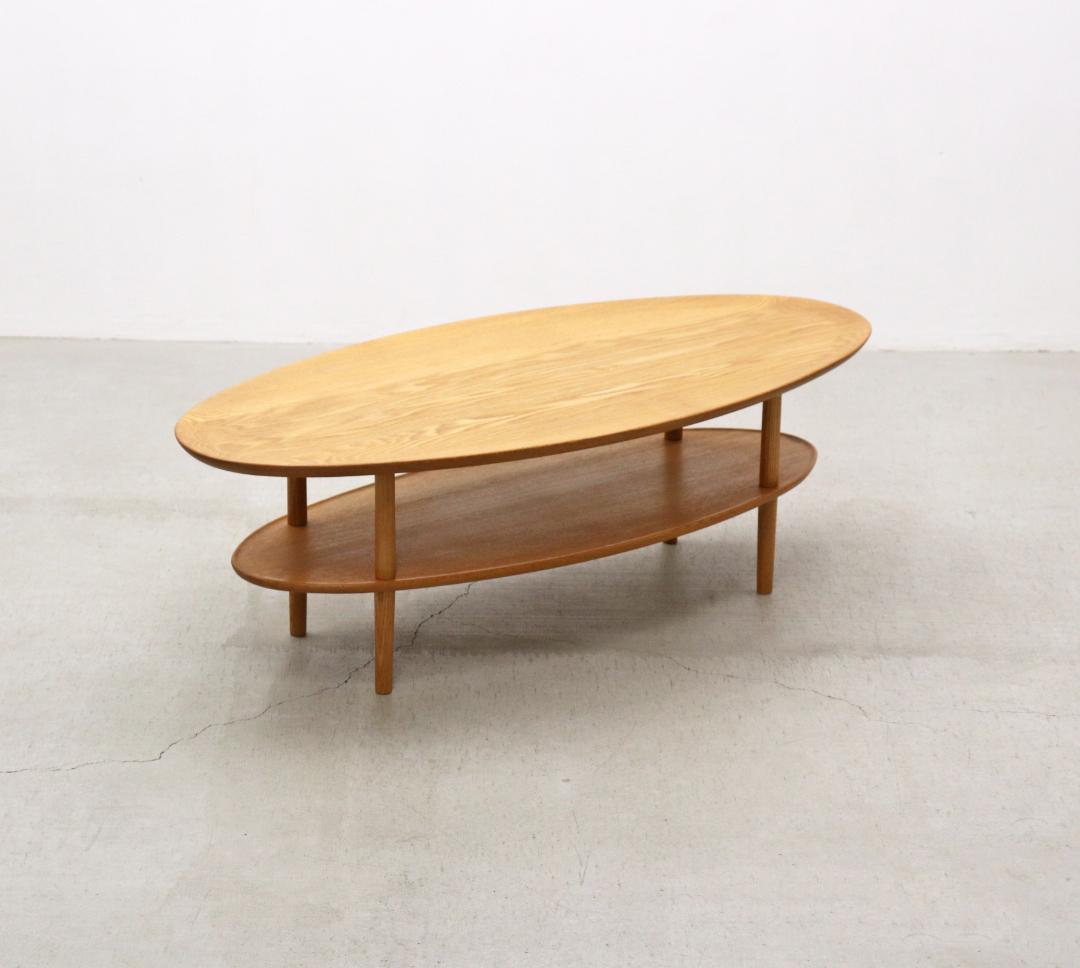 ヒラシマ ボルド オーク無垢材 オーバル センターテーブル ナチュラル