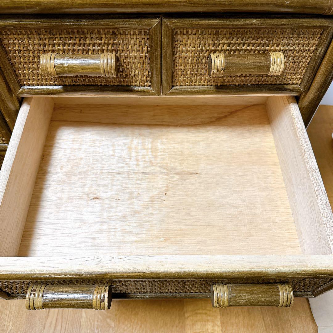 ラタン チェスト サイドボード レトロ 古家具 4段10杯 引き出し箪笥