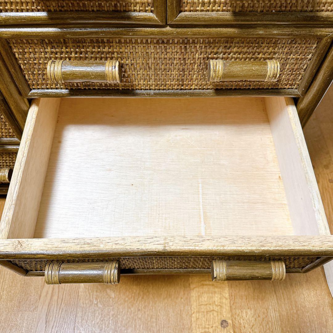 ラタン チェスト サイドボード レトロ 古家具 4段10杯 引き出し箪笥