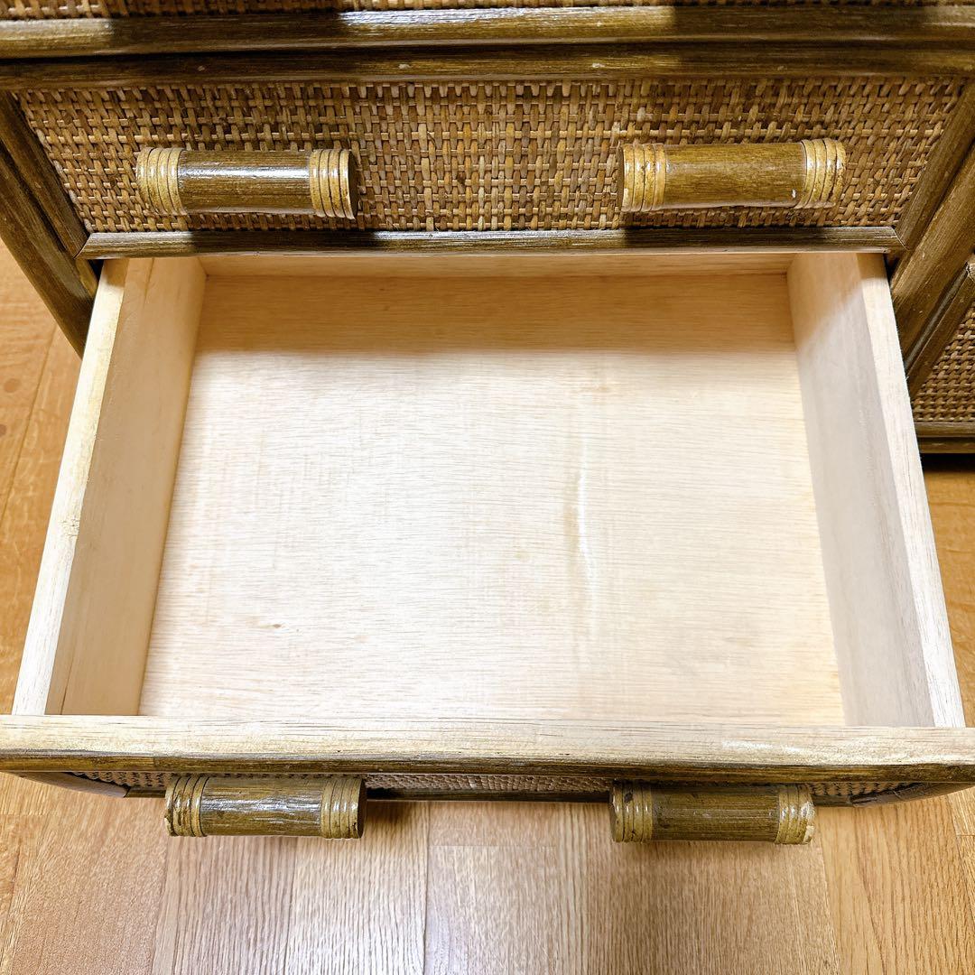 ラタン チェスト サイドボード レトロ 古家具 4段10杯 引き出し箪笥