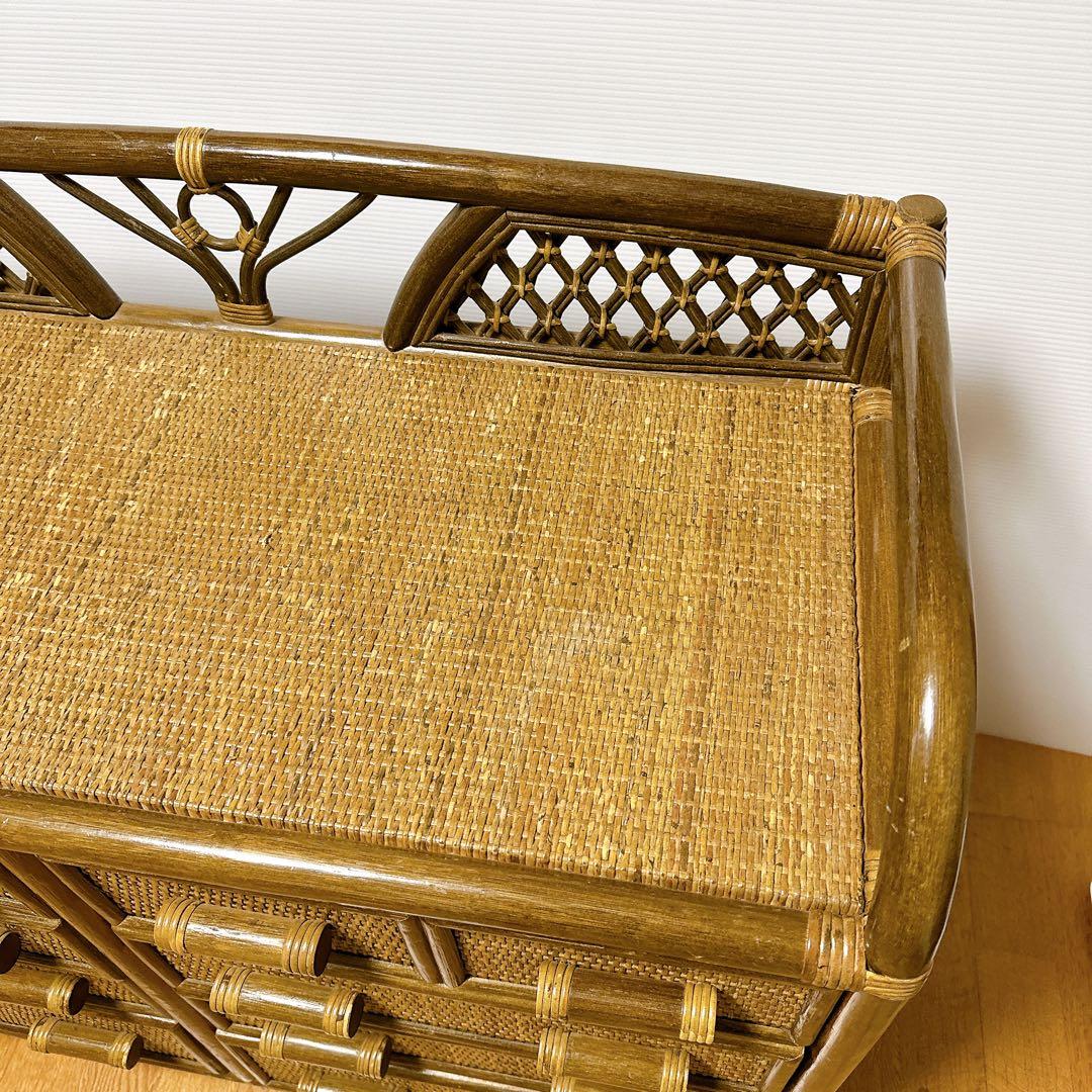 ラタン チェスト サイドボード レトロ 古家具 4段10杯 引き出し箪笥