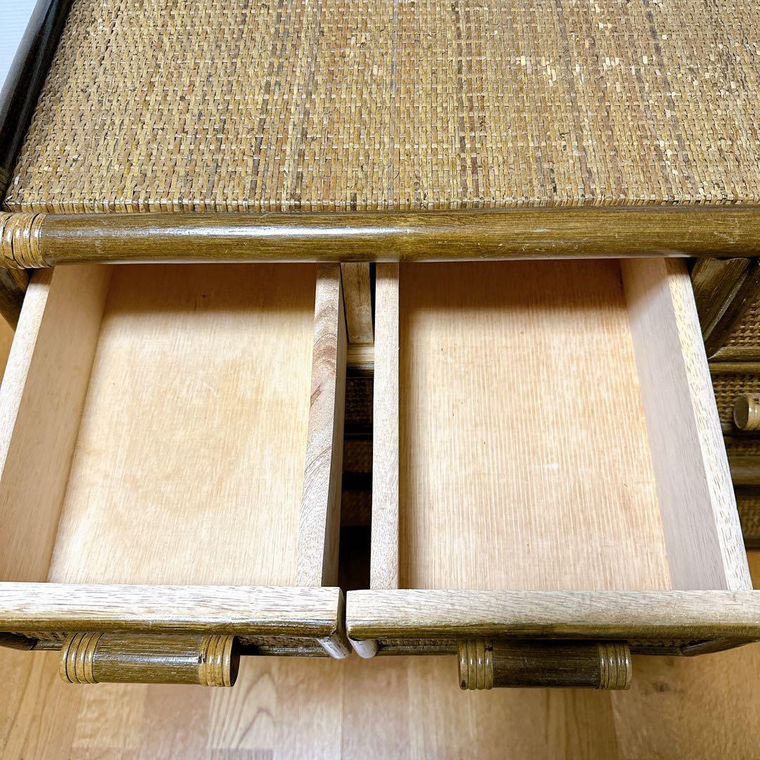 ラタン チェスト サイドボード レトロ 古家具 4段10杯 引き出し箪笥