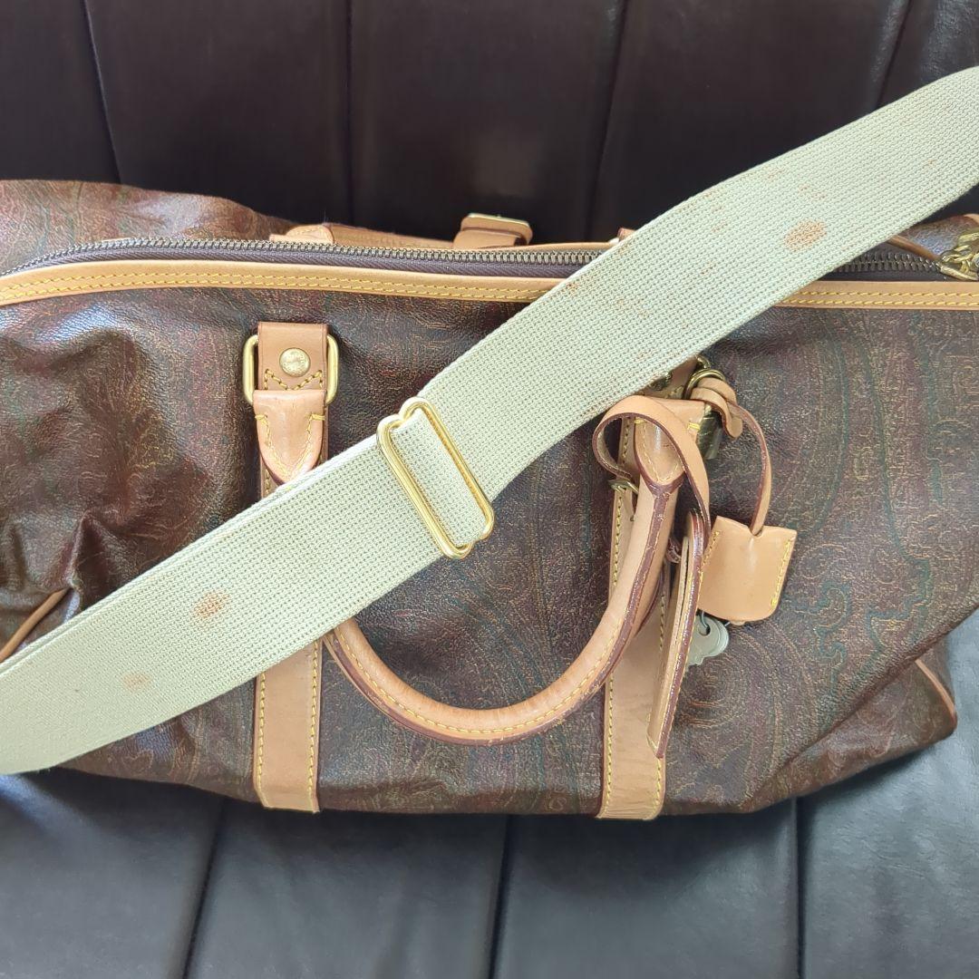 ETRO エトロ ボストンバッグ 南京錠・鍵・タグ付き 茶系ペイズリー 大容量