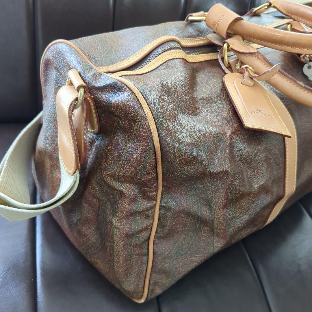 ETRO エトロ ボストンバッグ 南京錠・鍵・タグ付き 茶系ペイズリー 大容量