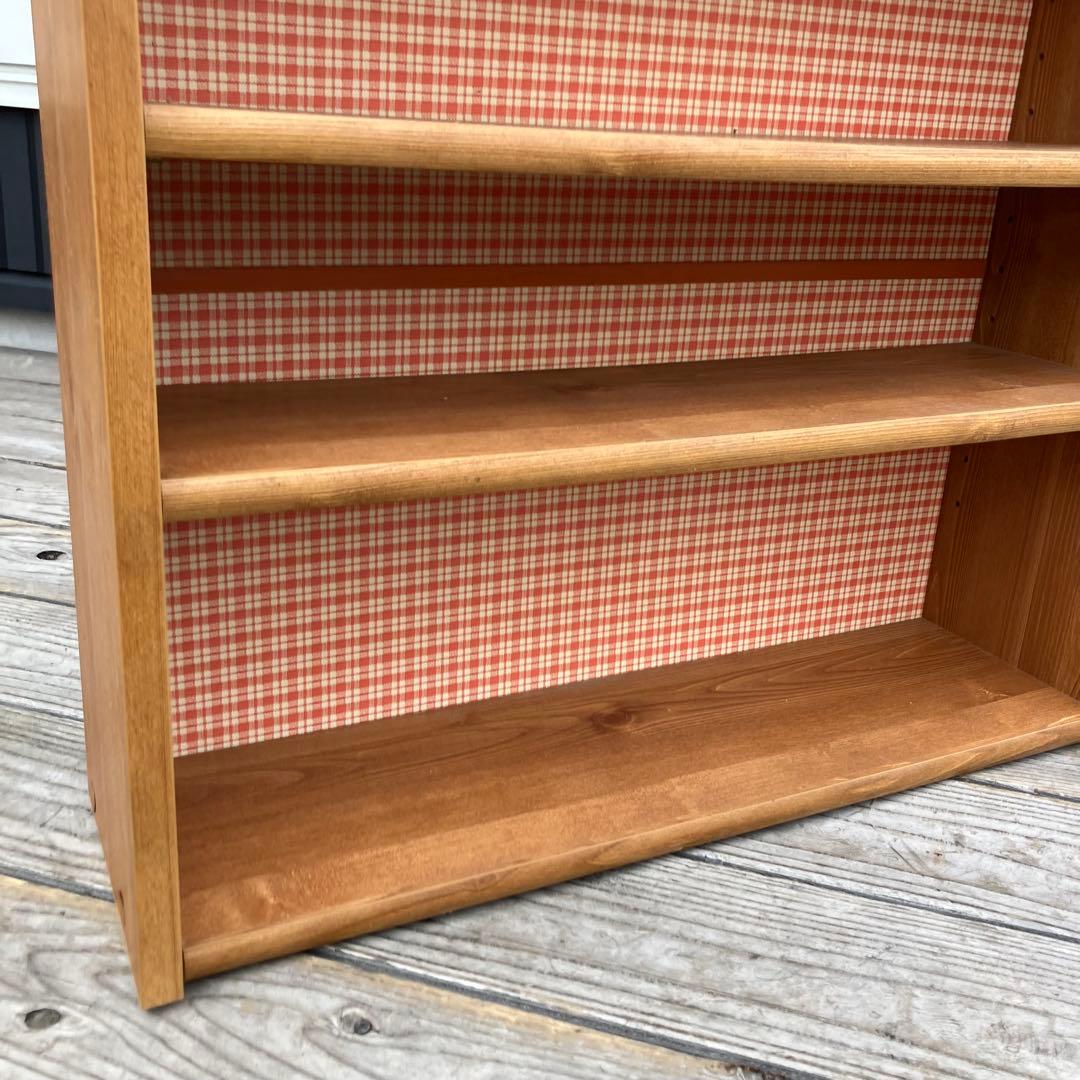 昭和レトロ 古家具 木製飾り棚 3段 チェックディスプレイラック オープンラック
