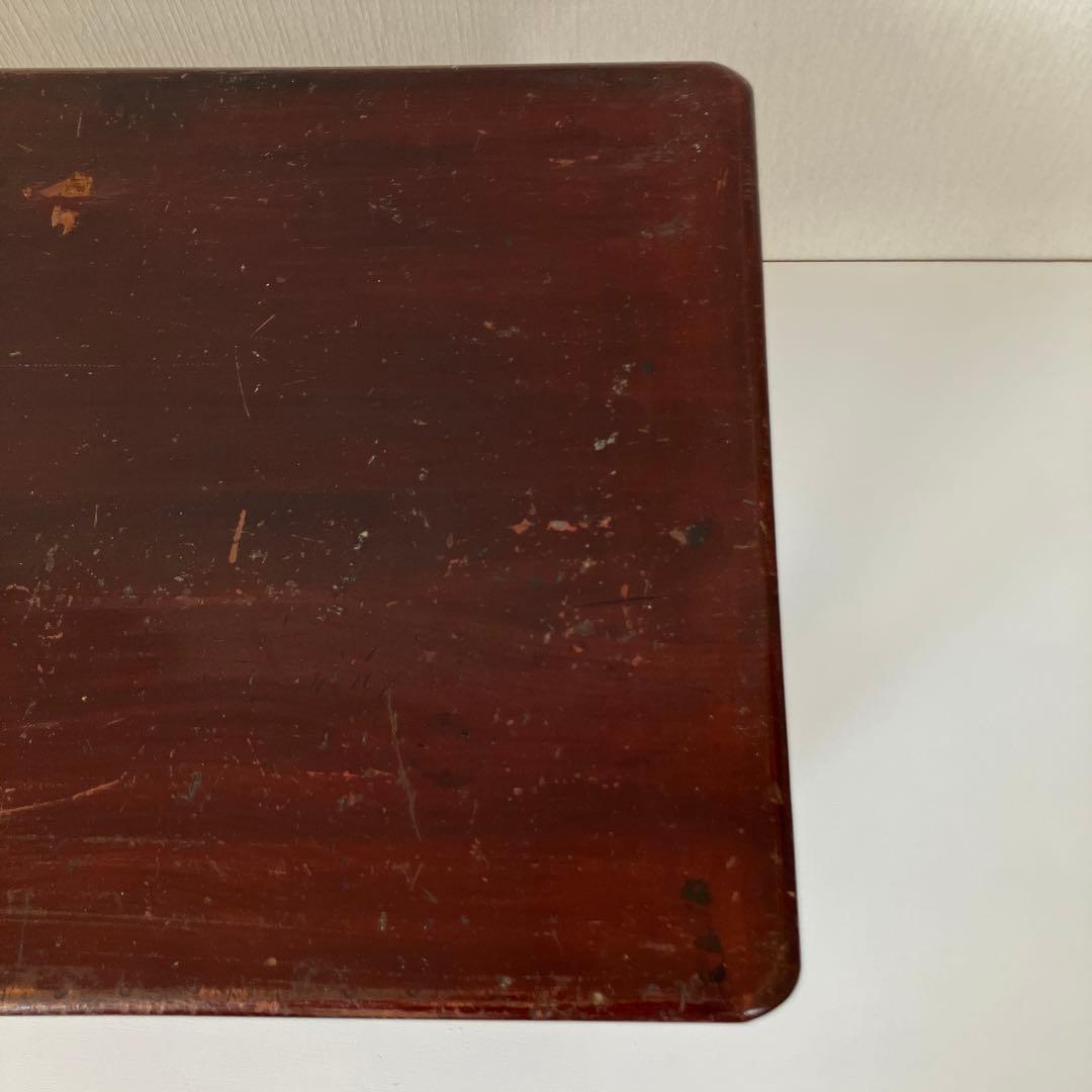 古い文机　ろくろ脚　木製ダークブラウンテーブル 引き出し付き