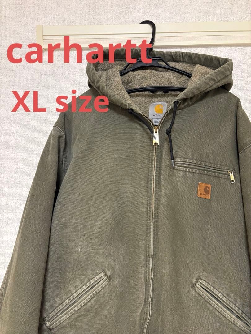 【希少最高カラー】カーハート　レザーロゴ　裏ボアダックジャケット　XL