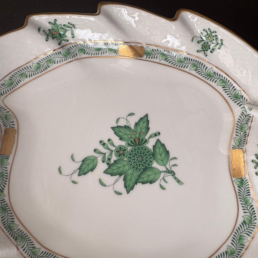 ヘレンド アポニーグリーン ハンドル付き リーフトレイ