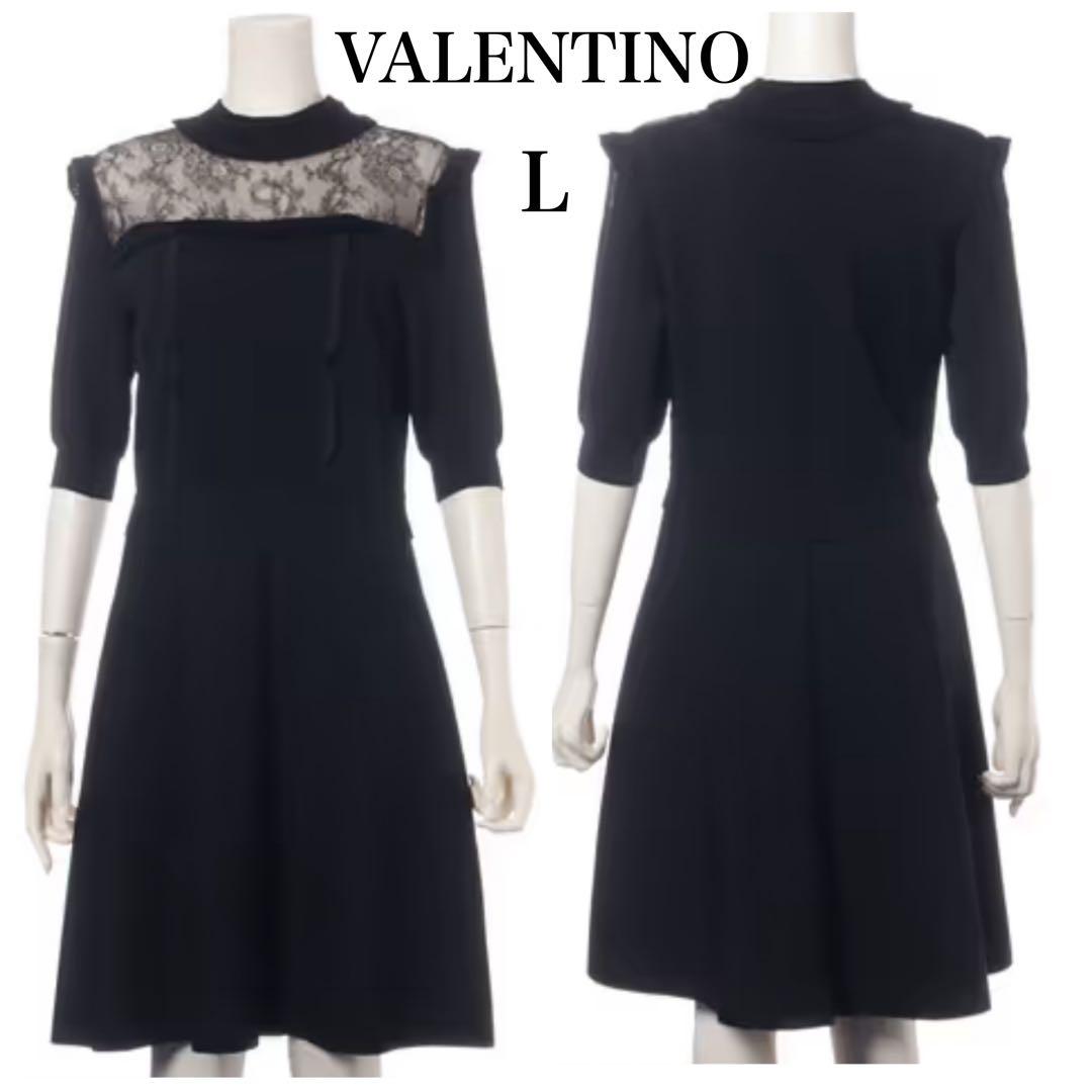 美品 VALENTINO 最高級 花柄レース×フレア 膝丈Aラインワンピース L
