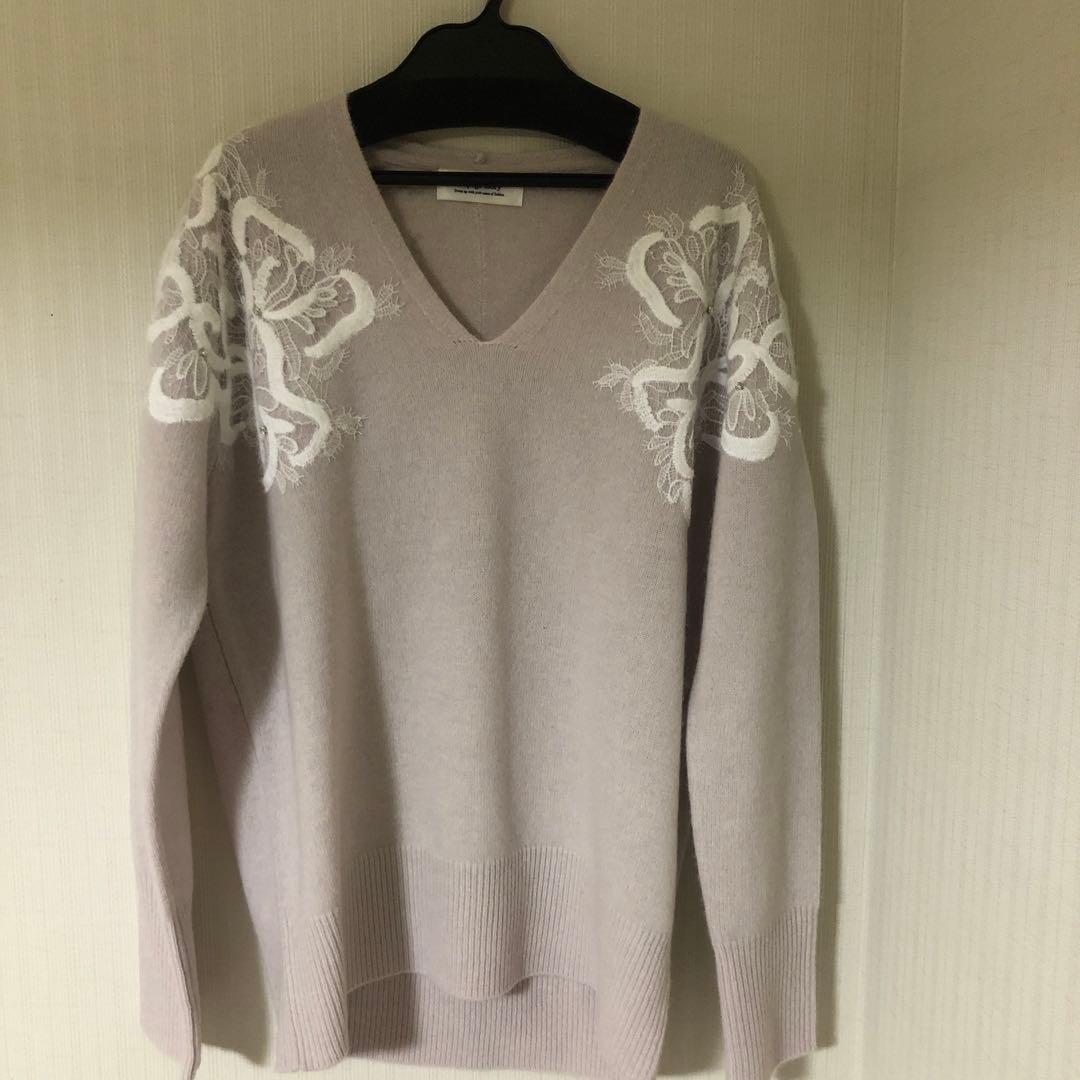 【いいね不要】Arpege Story ショルダーレースVネックニット