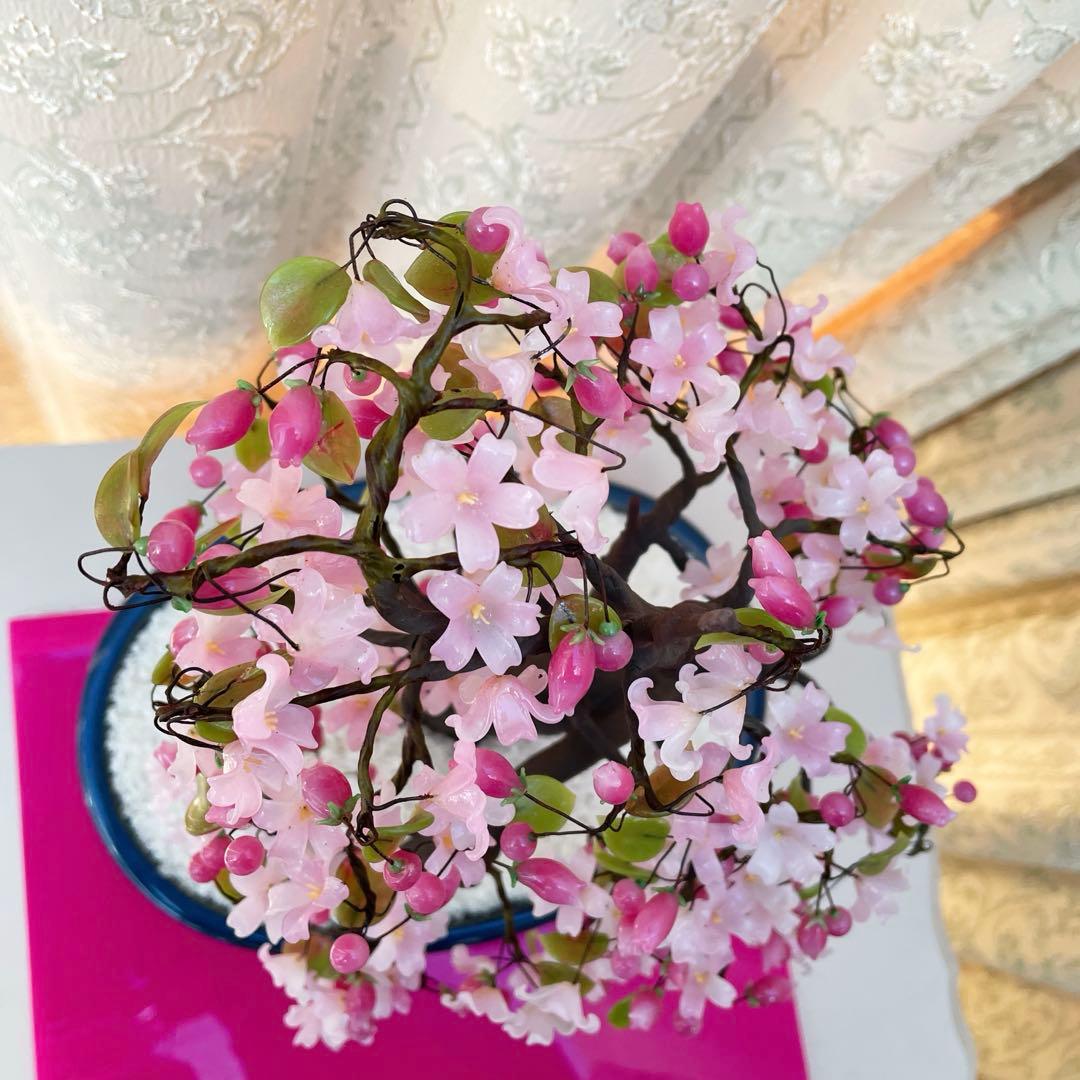 桜　ガラス細工　盆栽　造花　アートフラワー　ガラス花