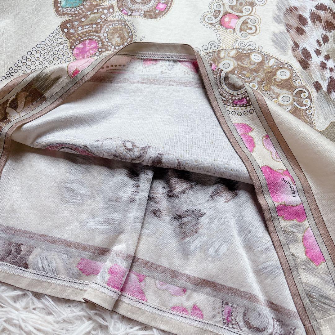 極美品✨レオナール 半袖カットソー トップス シャツ ビジュー 花柄トリム LL